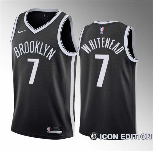 Men%27s Brooklyn Nets #7 Dariq Whitehead Black 2023 Draft Icon Edition Stitched Basketball Jersey